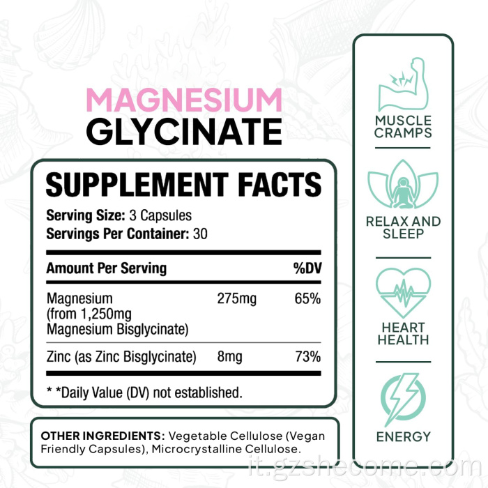 Salute del supporto per capsule di glicinato di magnesio organico